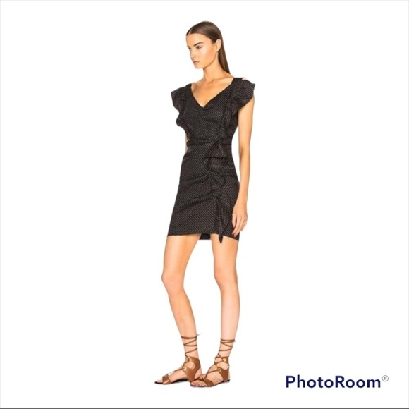 NWT ISABEL MARANT ETOILE Black Topaz Ruffle Mini Dress Size FR 36/US 4 - Picture 4 of 13